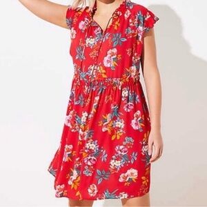 😍 3x $25 Clearance NWOT LOFT Floral Smocked Tie Neck Swing Mini Dress